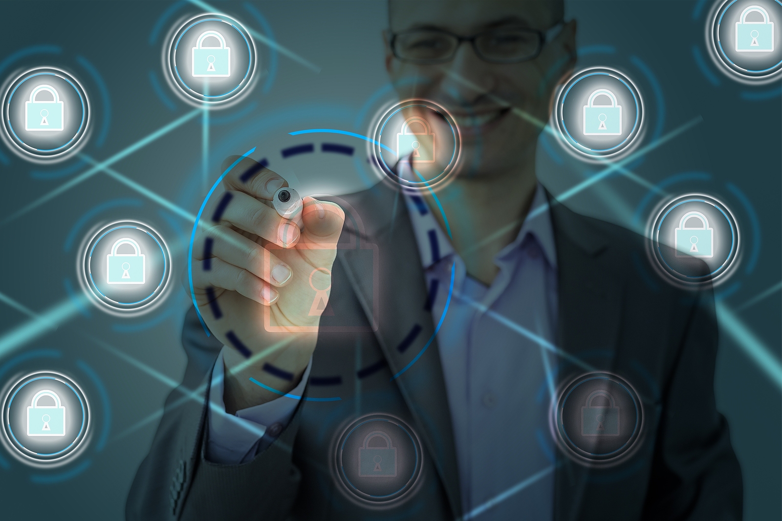 Cyber security concept. Encryption. Data protection. Anti virus software. Communication network.